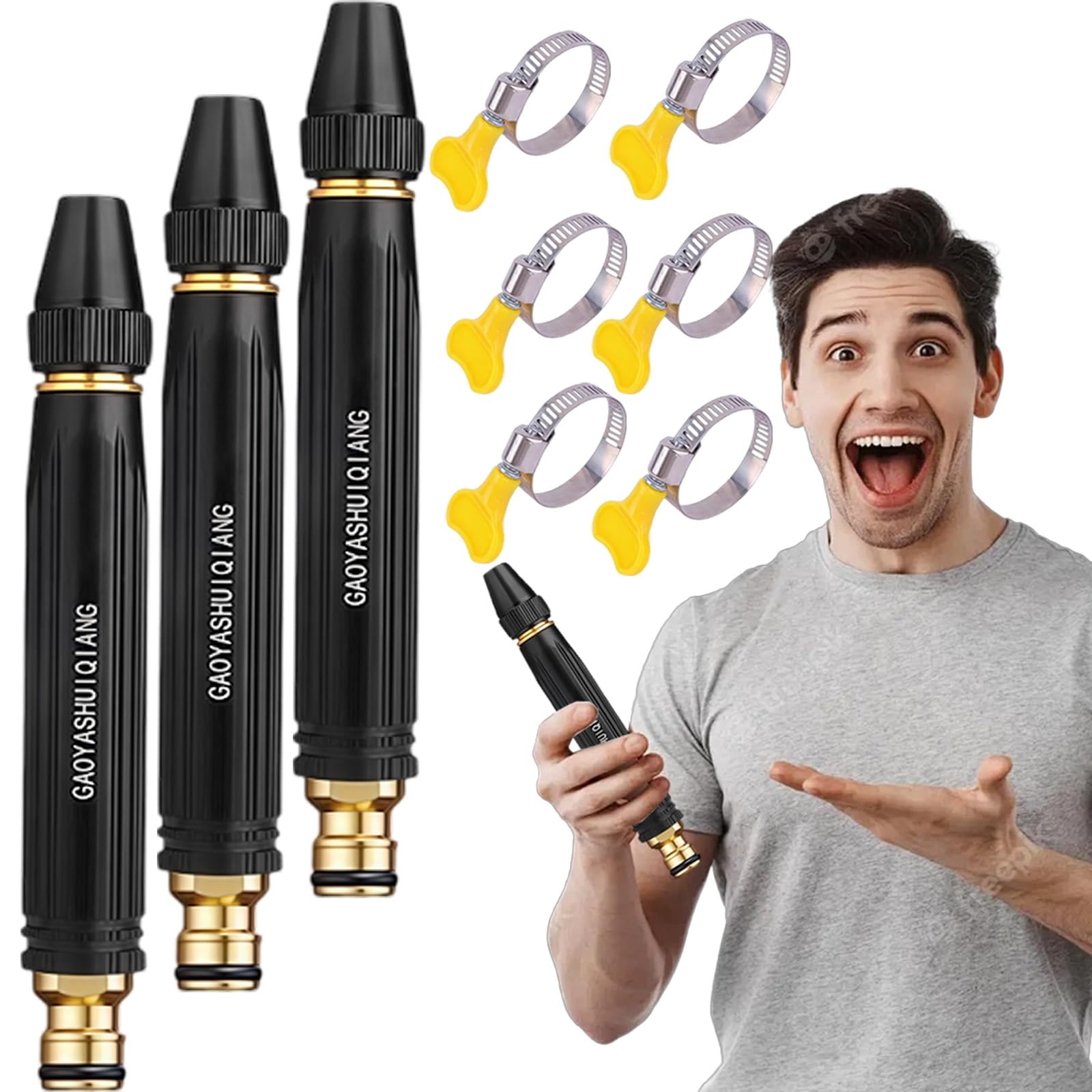 Harresa 3 High Pressure Hose Nozzle, Heavy Duty Adjustable Twist Hose Nozzle Jet Sweeper Nozzle, Home High-Pressure Car Wash Water Gun With Booster Nozzle, For Plants And Car (3)