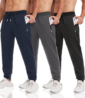 مجموعة من 3 سراويل رياضية للرجال من لومسو، سراويل رياضية ضيقة للرجال مع جيوب بسحاب، سراويل رياضية ضيقة للجري في صالة الألعاب الرياضية، هدايا للرجال