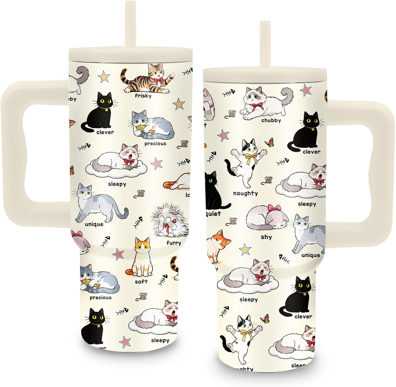 24oz Cute Cat Tumbler with Handle & Straw, Gift For Cat Lovers