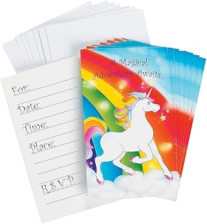 Fun Express - Unicorn Invites for Birthday - Party Supplies - Print Tableware - Print Invites - Birthday - 8 Pieces