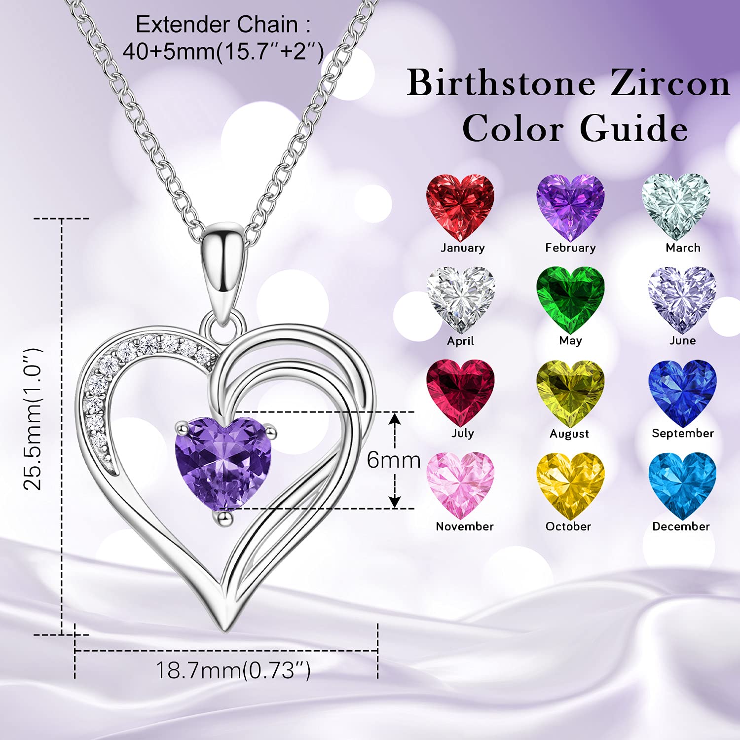 925 Sterling Silber Kette Herz Halskette Damen Geburtsstein Halskette für Frauen Doppelherz Kette Silber Schmuck Damen Geschenke für Frauen Mama Freundin