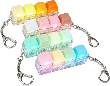 Keyboard Fidget Toys, 4 Pcs Keyboard Keychain Clicker 4-in-1 Macaron Colorful Decompression Toys with LED Light, Clicky Button Toy Office Desk Travel Pendant to Relief Stress for Teenagers Adults