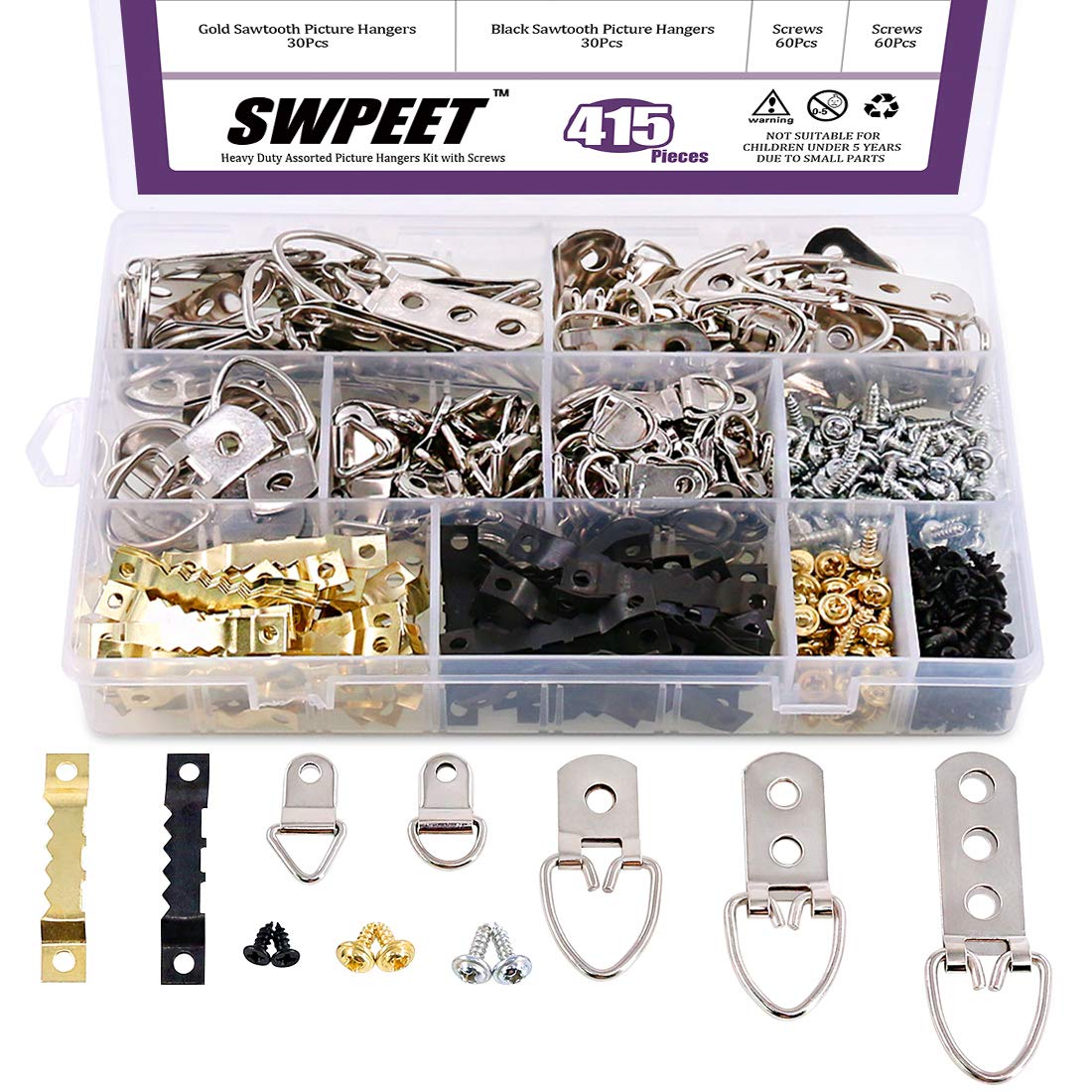 Swpeet 160 pcs Assortiment kit de cintres avec vis, d'images, Cintres Assortiment de kit pour l'image des Solutions à suspendre