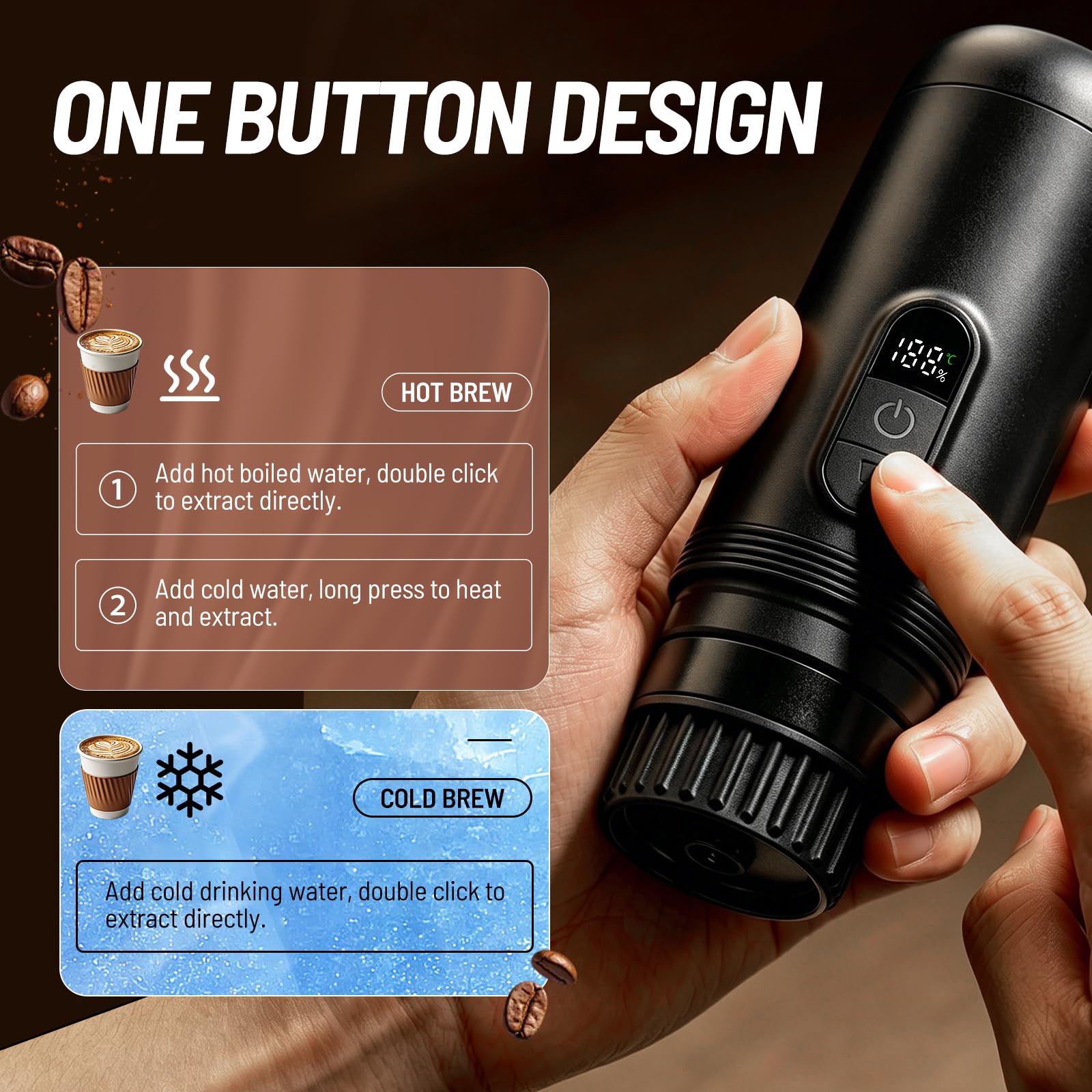 Cafetera Portátil Espresso,20 Bar Cafetera Portatil Capsulas Recargable Compatible con Cápsulas Pequeñas y Café Molido Autocalentamiento Cafetera Portátil para Viajes Acampada Oficina