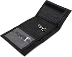 AI-DEE RFID Trifold Canvas Outdoor Sports Wallet for Kids - Front Pocket Wallet with Magic Sticker, Black, 3.1 inch Width x 4.7 inch Long x 0.6 inch height, Rfid Wallet