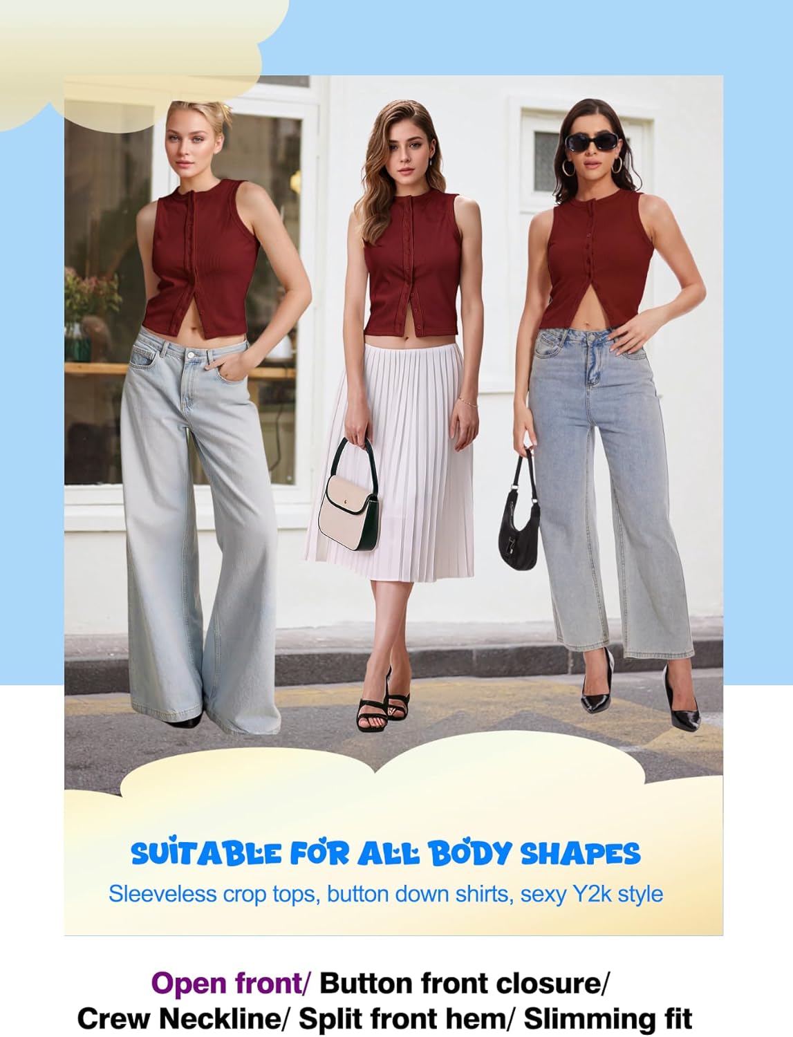 Women’s Button Down Tank Tops Sleeveless Ribbed Crop Summer Button Up Crewneck Vest Shirt Going Out Slim Fit Tops - Image 6