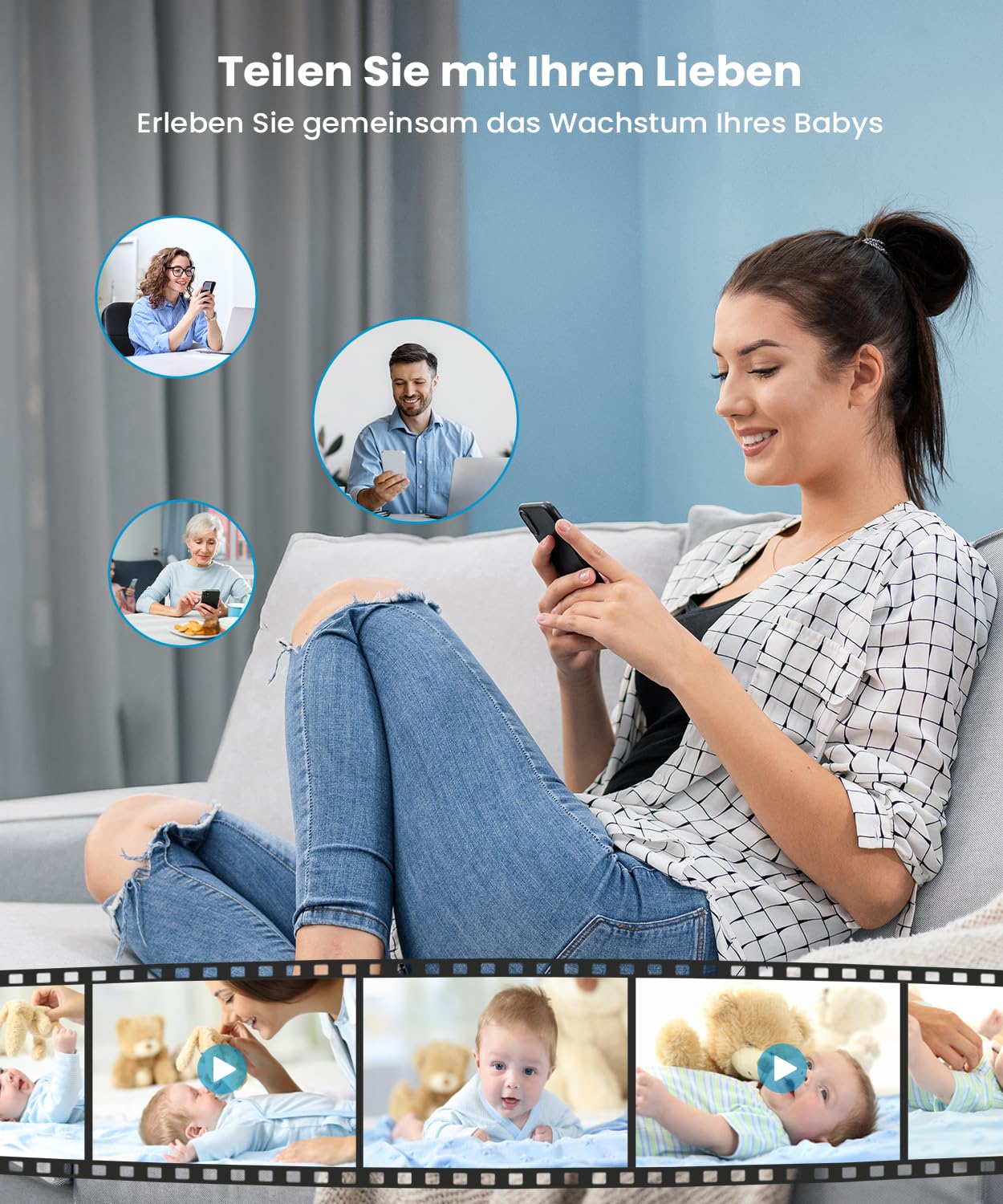 ieGeek Babyphone mit Kamera 2,5K/4MP, 5,5 Zoll WLAN Video babyfone (unterstützt 2,4 GHz und 5 GHz) PTZ 360°, Intelligentes Nachtlicht, Automatische Verfolgung, Weinen/Bewegungs, Mobile App