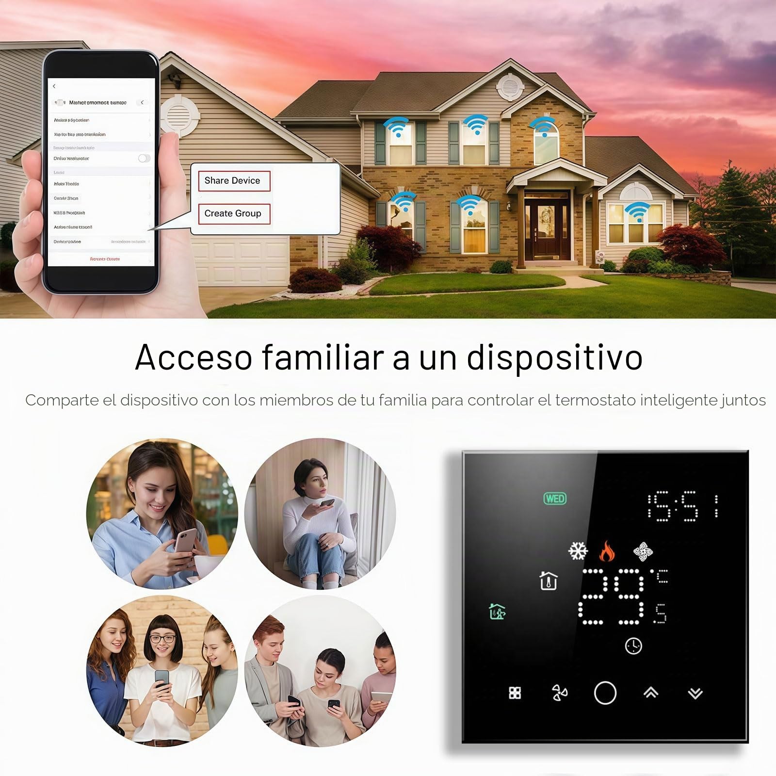003 Serie Wi-Fi Termostato - Termostato con Pantalla Táctil para Calefacción de Agua, Electricidad y Calderas - Control Remoto Desde Teléfono Móvil Compatible con Alexa, Google Home e IFTTT