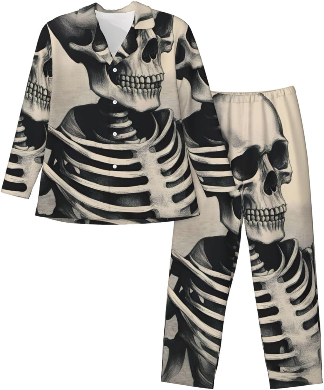 Interesting Skeleton Print Luxurious Mens Pajamas Set,Breathable Pajamas Set,Perfect For Lounging Bed,Sofa