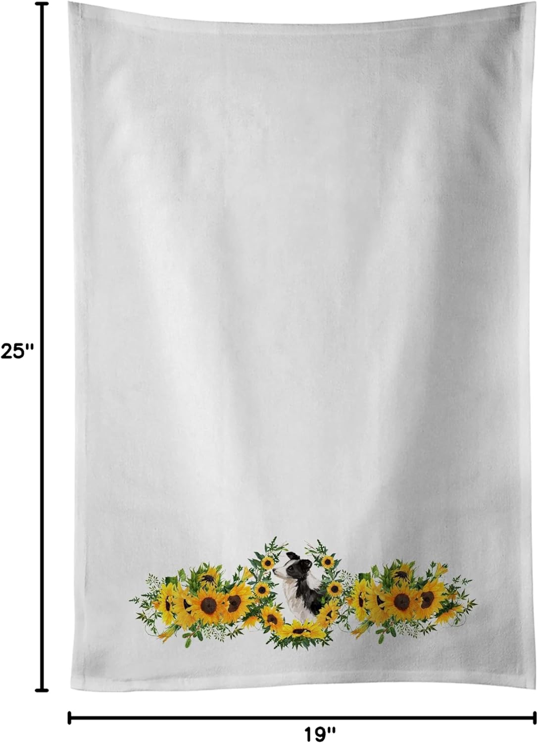 Caroline's Treasures CK2949WTKT Border Collie in Sunflowers White Kitchen Towel Set of 2 Dish Towels Decorative Bathroom Hand Towel for Hand, Face, Hair, Yoga, Tea, Dishcloth, 19 X 25, White