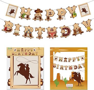 Cowboy Party Decorations for Boys, Western Cowboy Happy Birthday Banner, Boots Boy Birthday Banner for Cowboy First Party, Western Theme Birthday Decoration Supplies