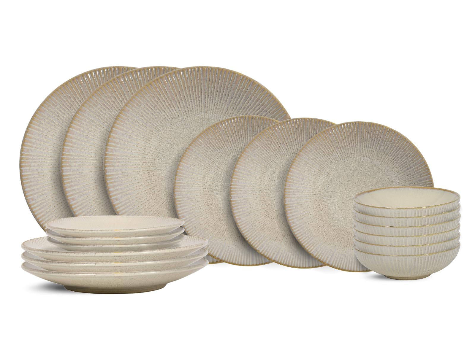 Cookinglife Geschirrset Coastal Lines Ocean Beige, 18-teilig für 6 Personen, Steingut, spülmaschinen- und mikrowellengeeignet
