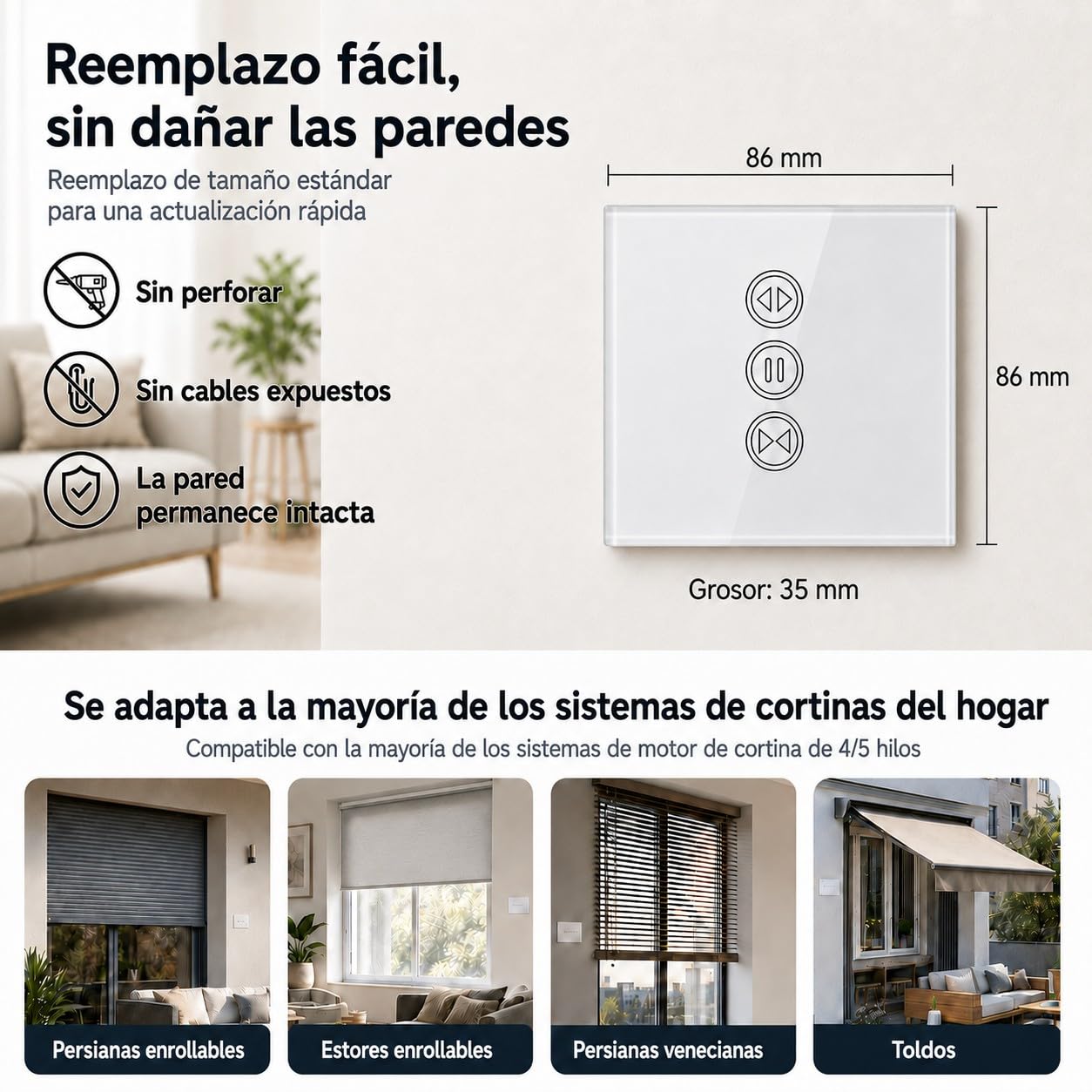 LoraTap Interruptor persiana enrollable inteligente: Sin hub - Temporizador elimina trabajo manual - Control app remoto fuera de casa - Control de voz Alexa/Google - Persianas, estores - 4 hilos 600W