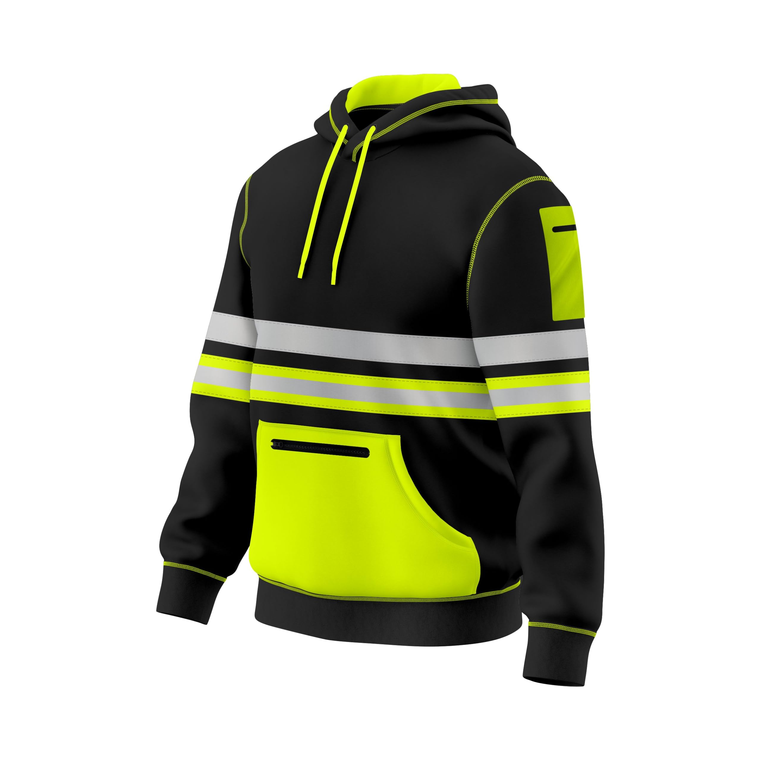 Toro Activa Mens Hi Vis Work Wear Pullover Hoodie Safety Reflective Tape High Viz Sweatshirt Hoodie High Visibility Top Multi Zipper Pockets S-2XL