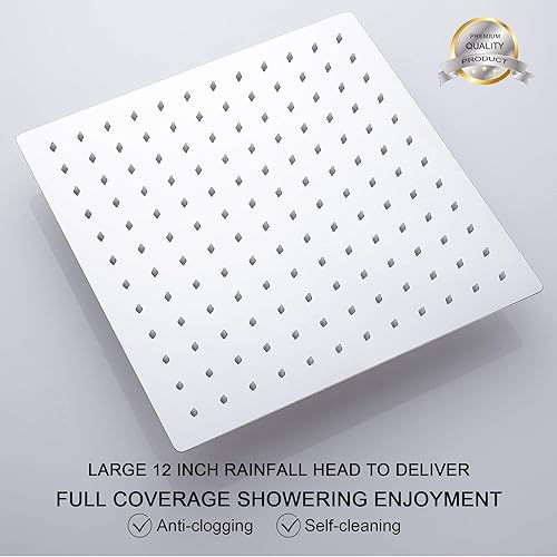 Miniatura 4 de Cabezal de ducha de lluvia cuadrado, cabezal de ducha de lluvia de alta presión, lluvia grande de acero inoxidable fijo cromado pulido, cabezal de