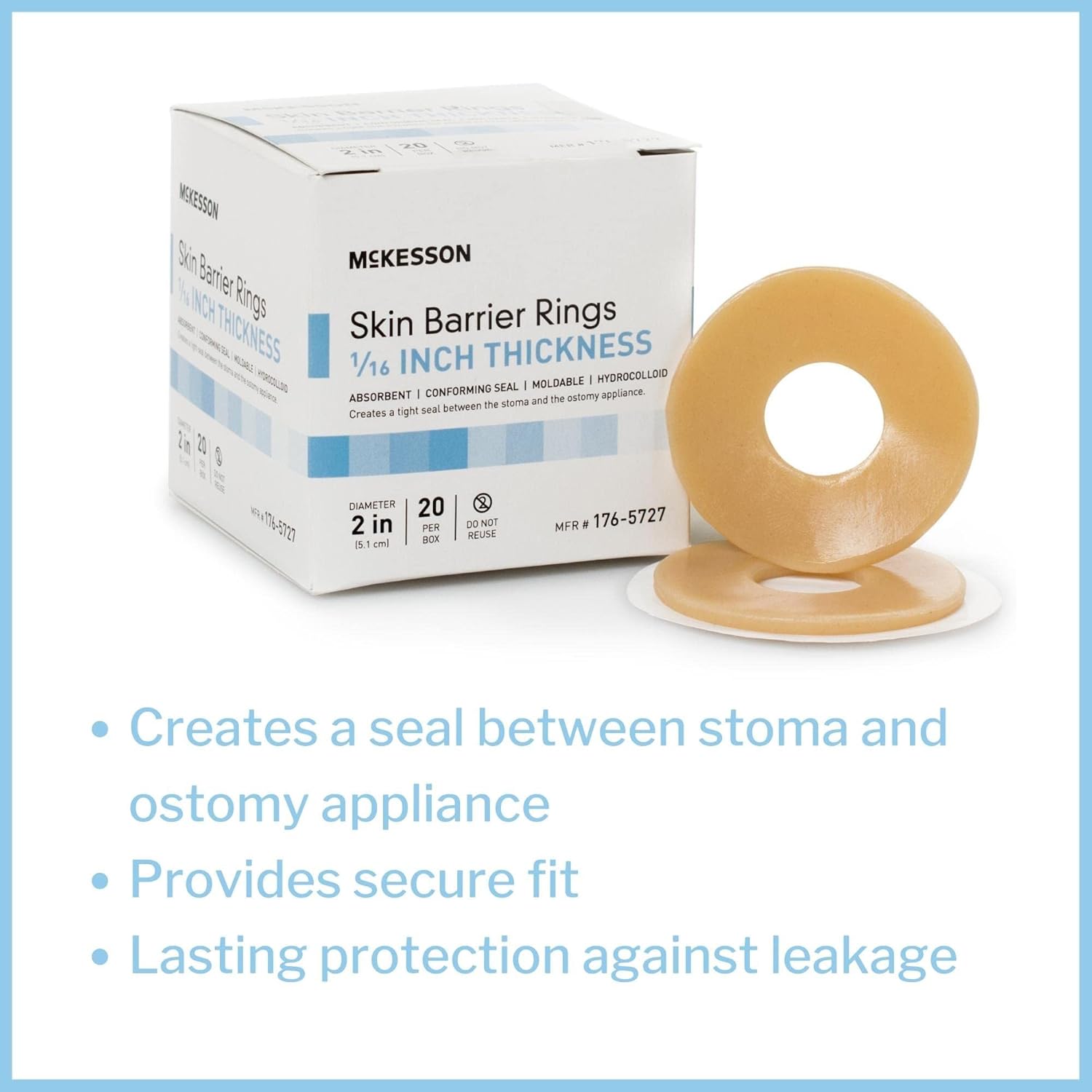 McKesson Skin Barrier Rings, Ostomy, Absorbent, Conforming Seal, Hydrocolloid, 1/16 Thickness, 2 in Diameter, 20 Count