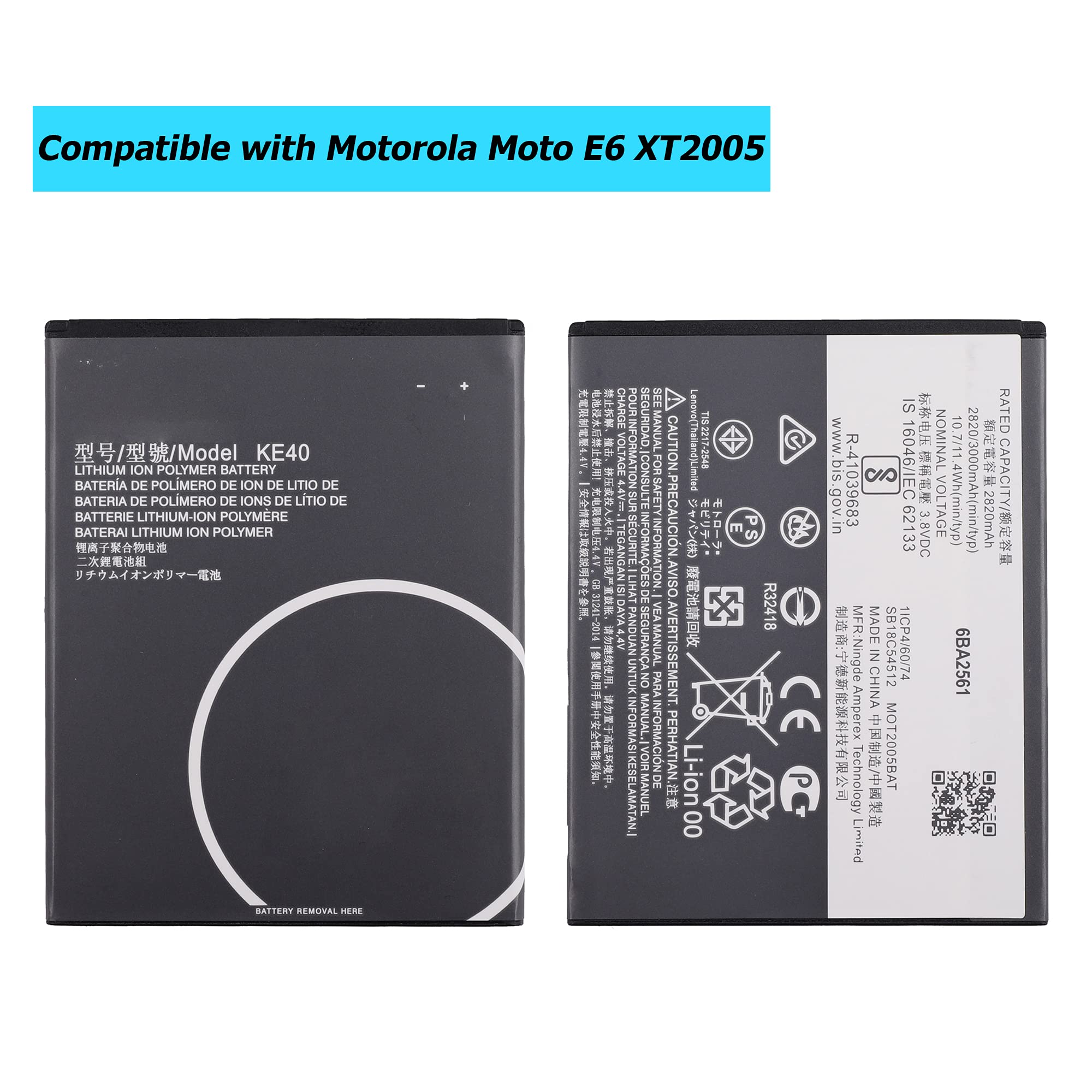 Vvsialeek KE40 Replacement Battery Compatible with Moto E6 XT2005 XT2005-1 XT2005-3 XT2005-4 with Tools