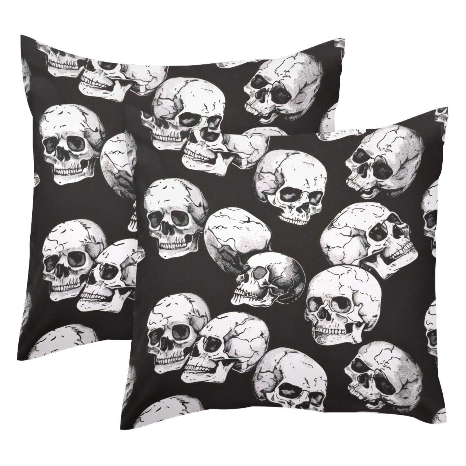 Housse de coussin gothique pour salon moderne : lot de 2 velours tête de mort 50x50