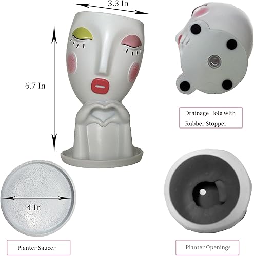 Miniatura 5 de Macetas de cara para plantas de interior y exterior, jarrón único de cabeza blanca para mujer, macetas decorativas para mujer, jarrones de cara con