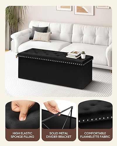 Miniatura 5 de B FSOBEIIALEO Banco Otomán de Almacenamiento, Otomanes Plegables Acolchados con Almacenamiento, Banco Reposapiés Extra Grande de 140L para Negro