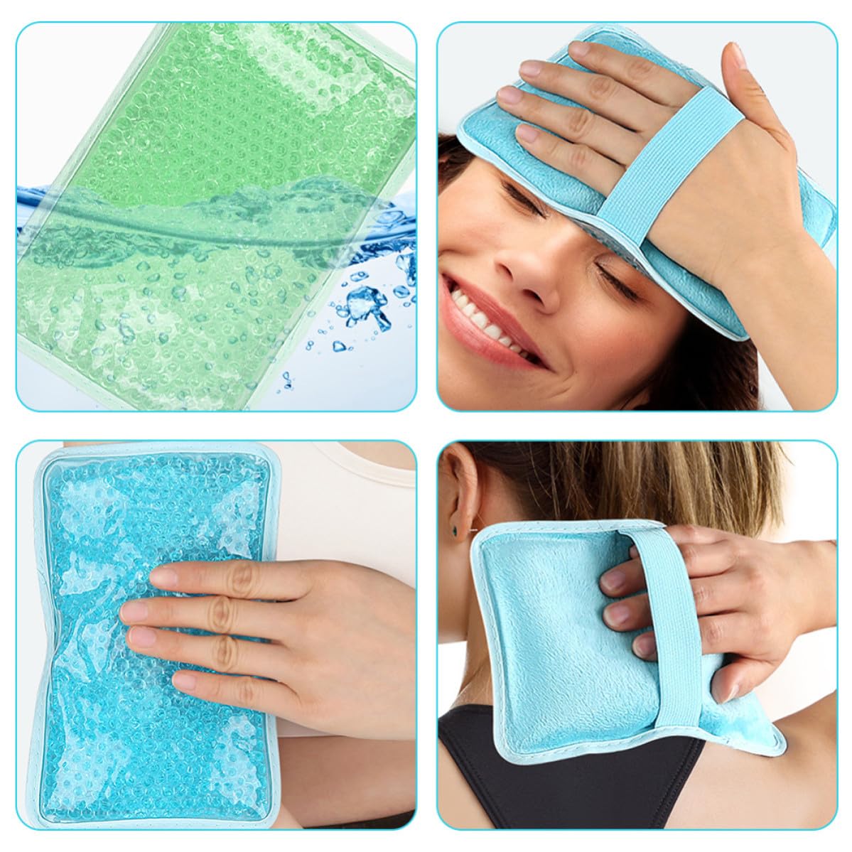 3 Stück Kühlpack Gelkissen mit Strap Design aus Pvc und Kristallgel für Kältetherapie an Schultern und Kopf Wiederverwendbare Schmerzbehandlung