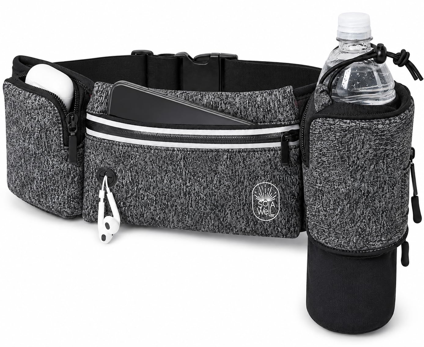 Running Belt with Water Bottle Holder Waist Bag Extender Grey