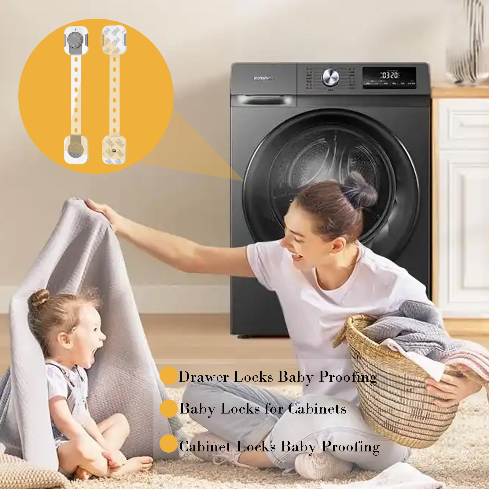 Fursafe&Q Zabezpieczająca przed dziećmi szafka zabezpieczająca przed dziećmi, zamki do szafki dla niemowląt, samoprzylepny, regulowany pasek bezpieczeństwa dla dzieci, zamki, szuflada, lodówka,