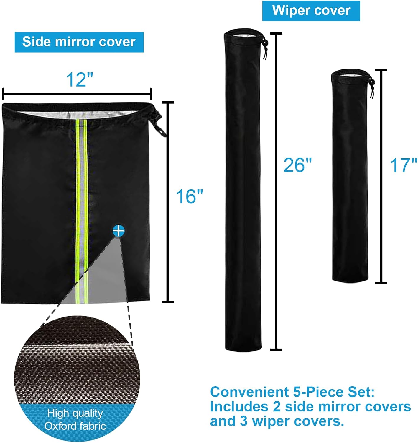 Car Side Mirror & Front Back Windshield Wiper Frost Guard Set for Truck, SUV, Van Against Snow, Rainand Bird Droppings Rearview Protection, 5 Pcs (12"x16")