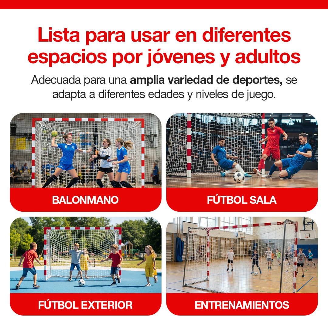 Red Porteria Pack 2 Unidades | Red Porterias de Futbol 100x100mm Balonmano, Entrenamiento, y Futbol Sala | 3x2x1M, Red Blanca Resistente para Interior y Exterior (No Incluye Portería)