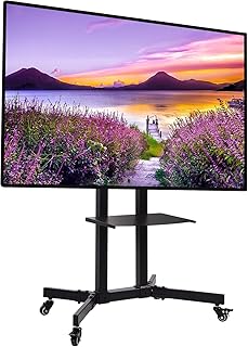 Mobile TV Cart with Wheels - 32-70 Inch LCD LED 4K Flat Screen TVs Rolling Cart, Storage Shelves and Heavy Duty Base, Height-Adjustable Rolling Stand Holds up to 88 Lbs, Max VESA 600x400mm