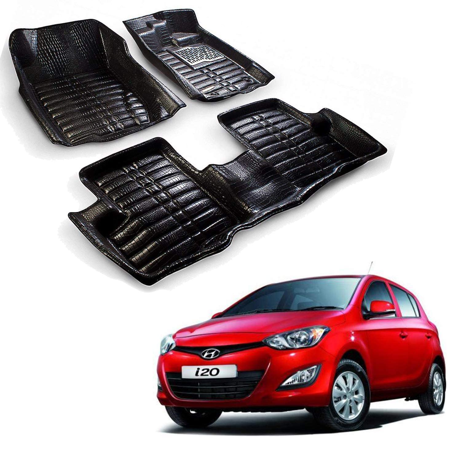 Oshotto Custom Fit 5D Car Mats Compatible with Hyundai i20/ Elite 20142023 Set of 3Pcs(2 pc