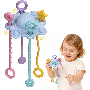 ROWFEN Montessori UFO Sensory Toy | 100% food grade silicone, textured cords, soft snaps. Portable travel design. Easy to cle