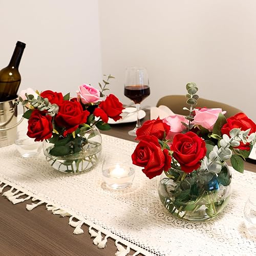 Miniatura 4 de Juego de 4 jarrones de vidrio transparente, 6 pulgadas de ancho x 4.4 pulgadas de alto, candelabros redondos, cuenco de burbujas, jarrones de flores