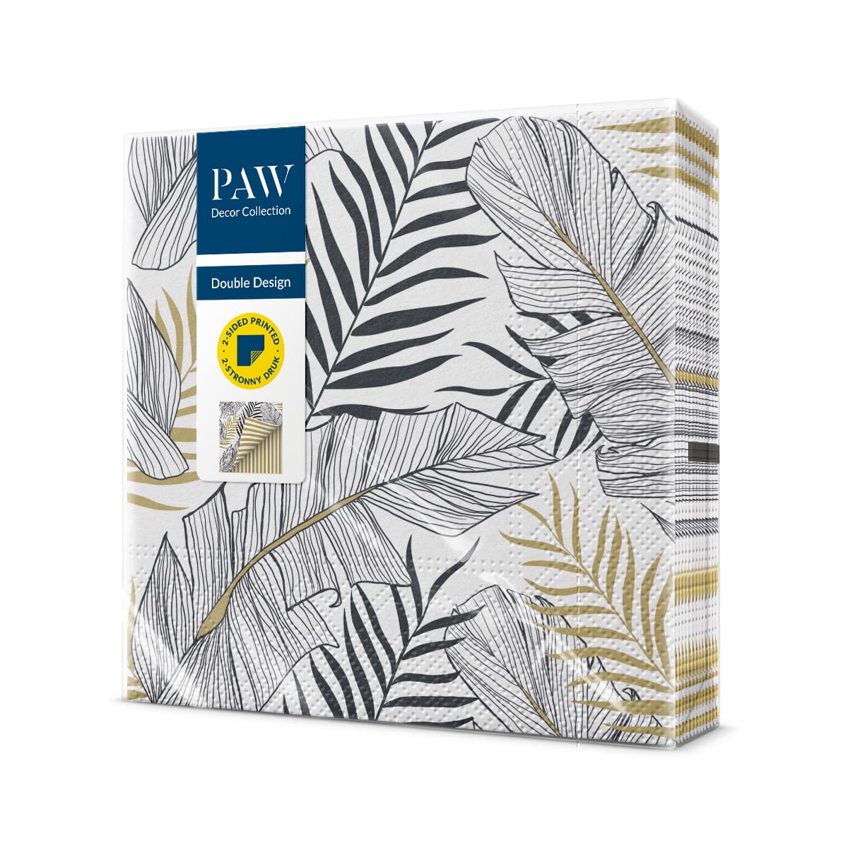 PAW - Floral Napkins 3-Ply (33 x 33 cm) | 20 Pieces | Perfect for Birthdays, Parties, Weddings, Communion | Elegant Paper Napkins | Color: Exotic Leaves Stripe