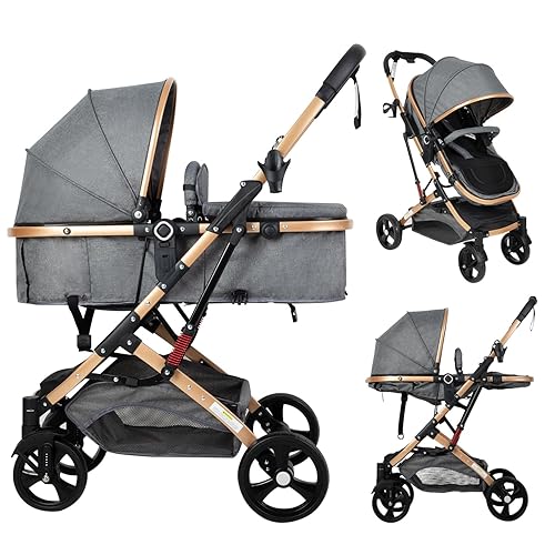 Cochecito de bebé convertible 2 en 1 para recién nacido plegable cochecito de bebé plegable de paisaje alto, cochecito de bebé negro