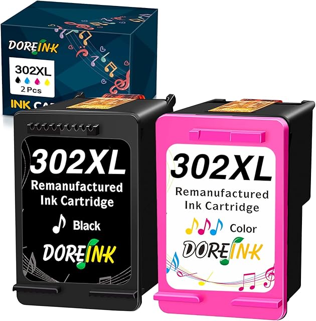DOREINK 302XL Ink Cartridges Combo Pack Remanufactured for HP 302 Ink Cartridges Black Colour for HP Envy 4527 4520 4524 Deskjet 3630 2130 3636 2132 2134 3632 Officejet 3831 4650 3835 3830 5230 4658