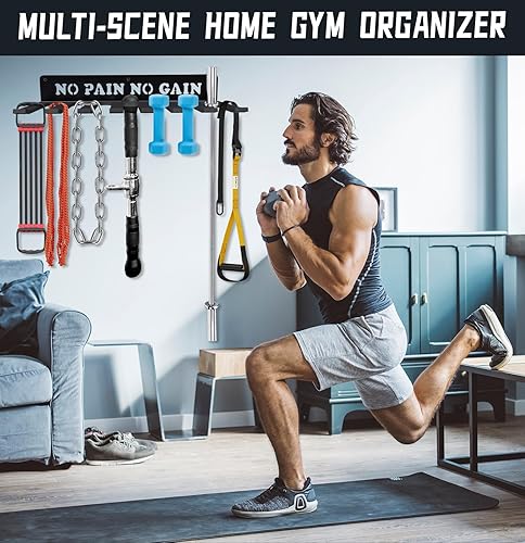 Miniatura 5 de Estante negro de 8 ganchos de metal de gran calibre para entrenamiento, organizador de montaje en pared, almacenamiento de equipo de entrenamiento