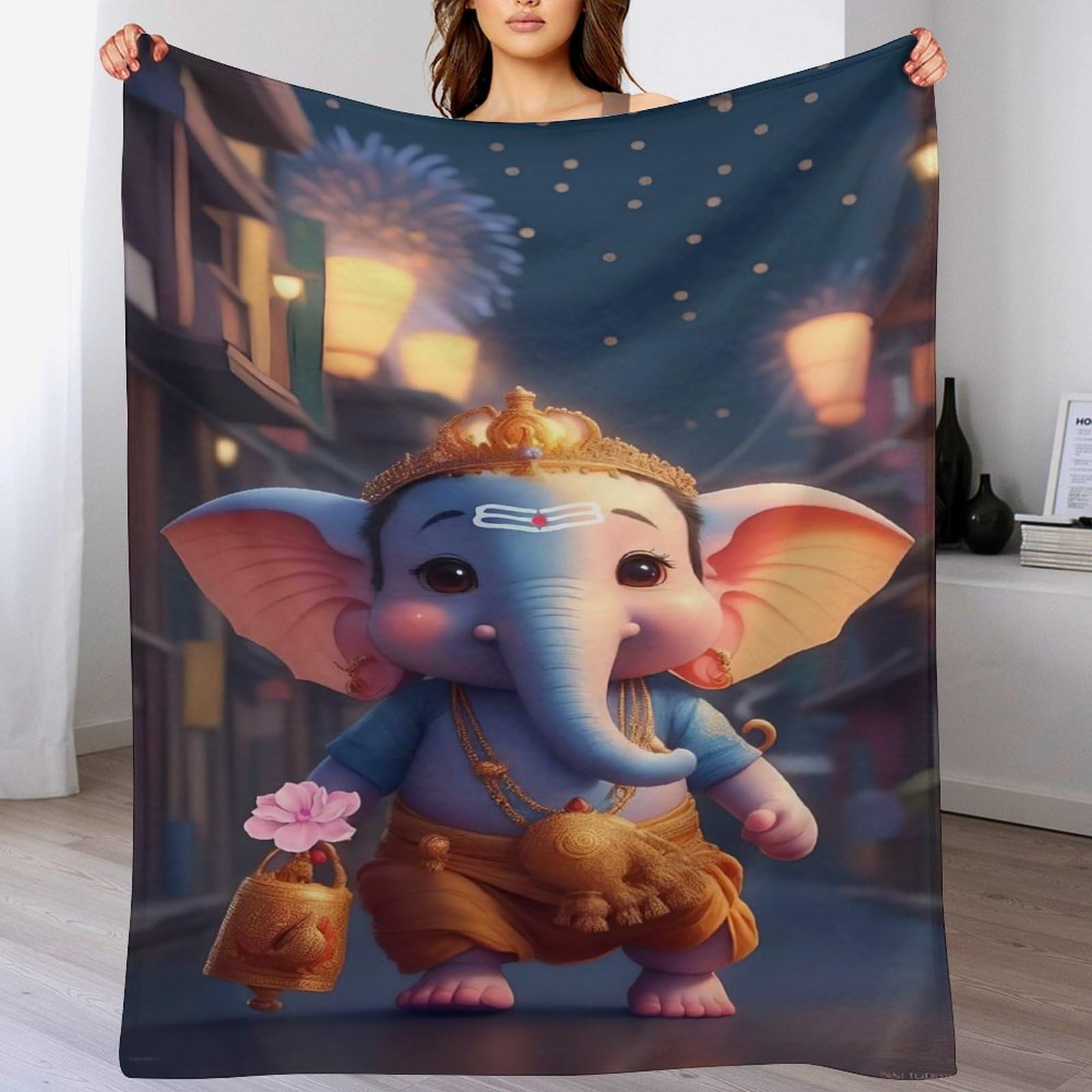 Couverture flannel éléphant grand lit 180x200cm finition anti-décoloration haute densité