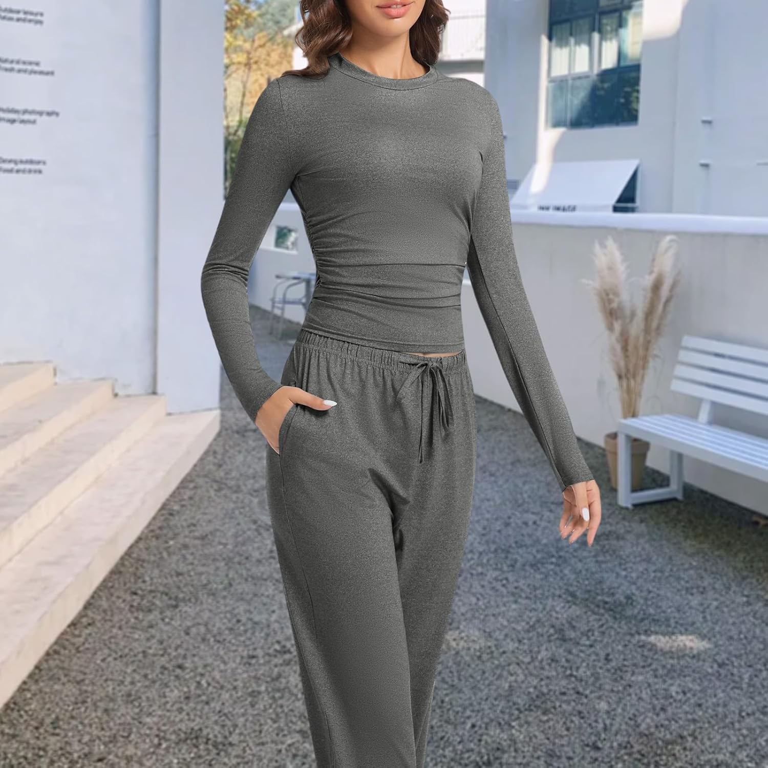 2 Piece Lounge Sets for Women Fall Outfits Long Sleeve Wide Leg Tracksuits Womens Casual Loungewear Two Pcs Matching Set - Image 5