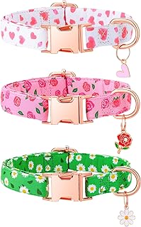 Guiqulai 3 Pack Floral Dog Collars for Medium Dogs Pink Dog Collar with Flower Pendant for Girl Female Dogs Adjustable Puppy Collars Pet Collar (12-18.9 inch)