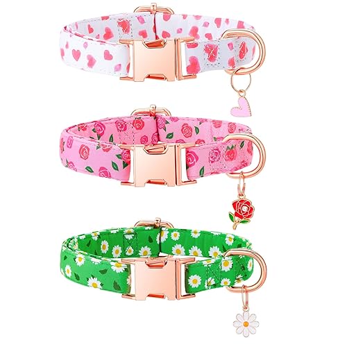 Guiqulai 3 Pack Floral Dog Collars for Medium Dogs Pink Dog Collar with Flower Pendant for Girl Female Dogs Adjustable Puppy Collars Pet Collar (12-18.9 inch) - Medium