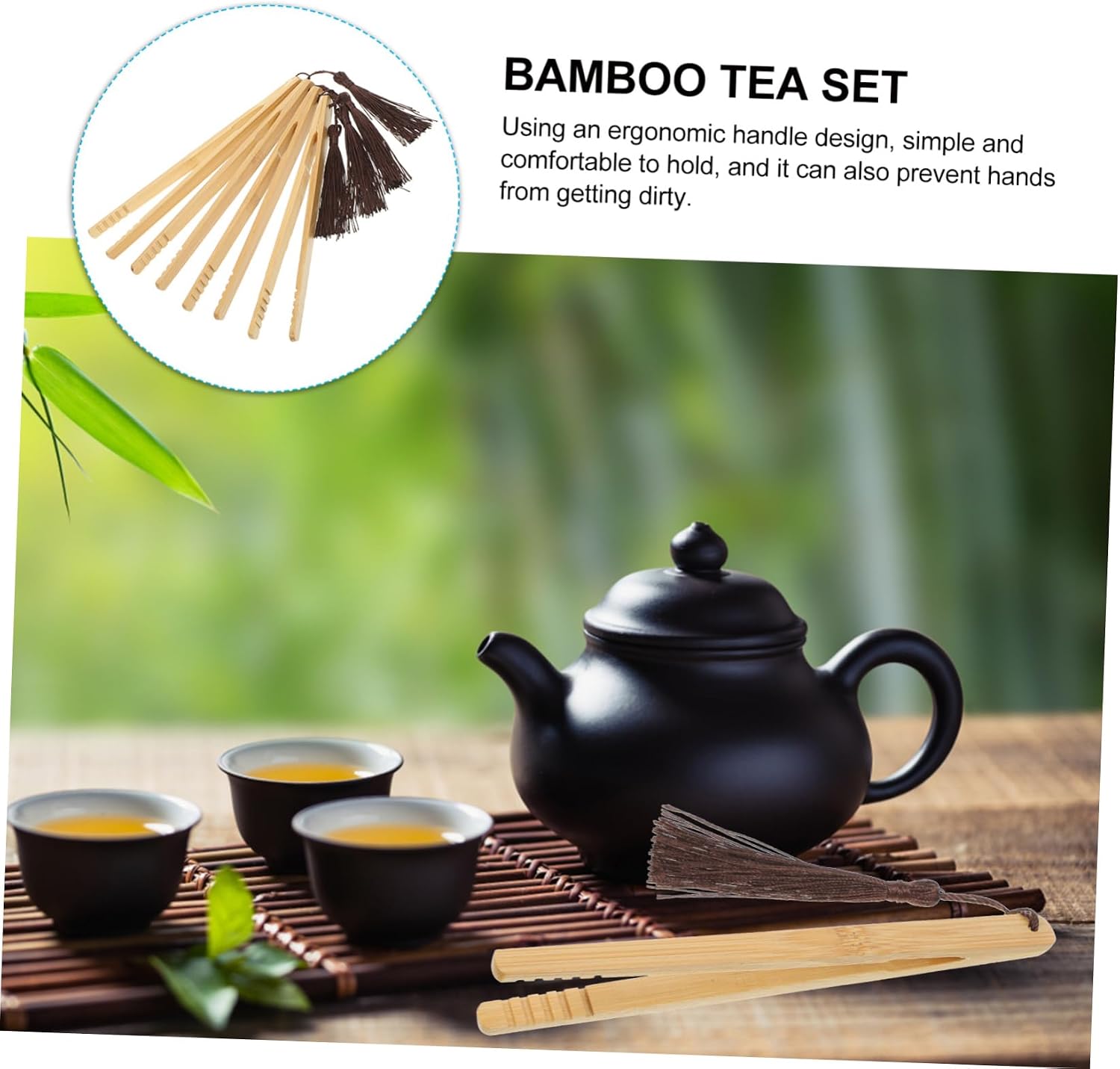 4 Piece Bamboo Tea Clip Set for Tea Ceremony Cup Handling