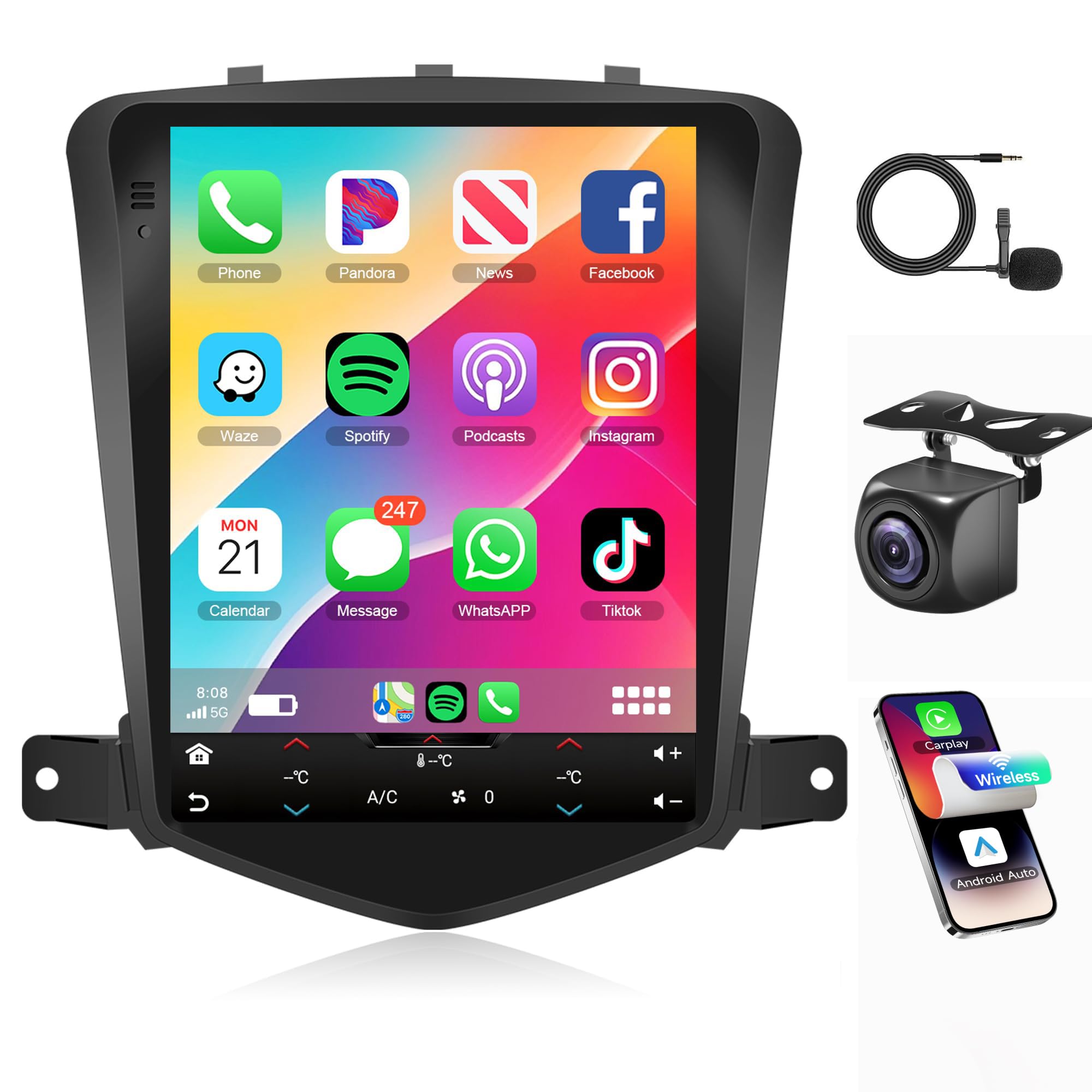 Android 13 Car Stereo Radio for Chevrolet Cruze J300 2009-2014, Rimoody 9.7 inch Touch Screen for Chevy Cruze Navigation System GPS Carplay Android Auto WiFi Mirror Link BT FM/RDS SWC Backup Camera