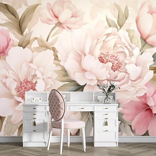 Pink Floral Wallpaper Large Peony Flowers Wall Mural for Girls
