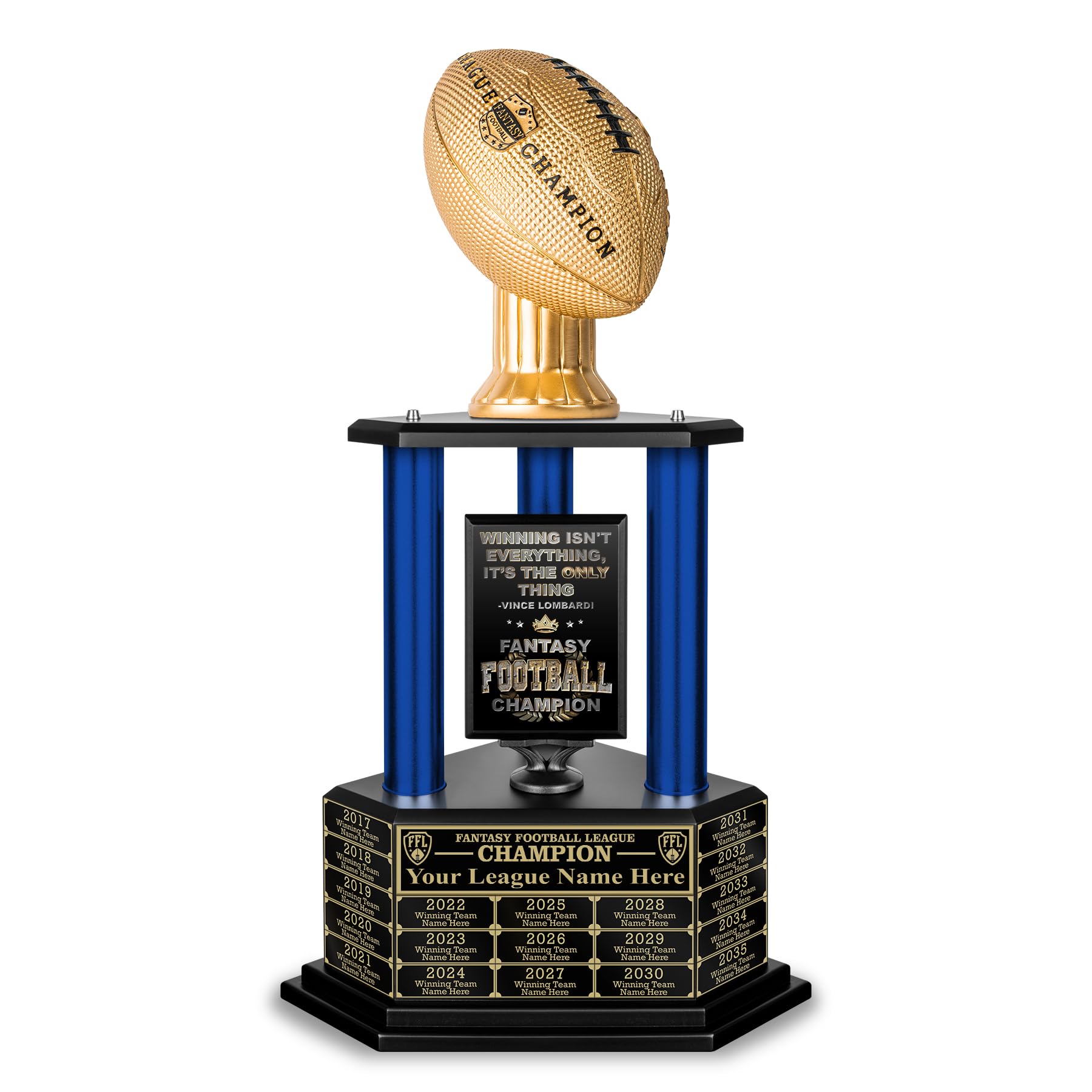 TrophySmack Fantasy Football Trophy - 19-Year Perpetual – 26-36” Customizable Championship Award with Free Engravings