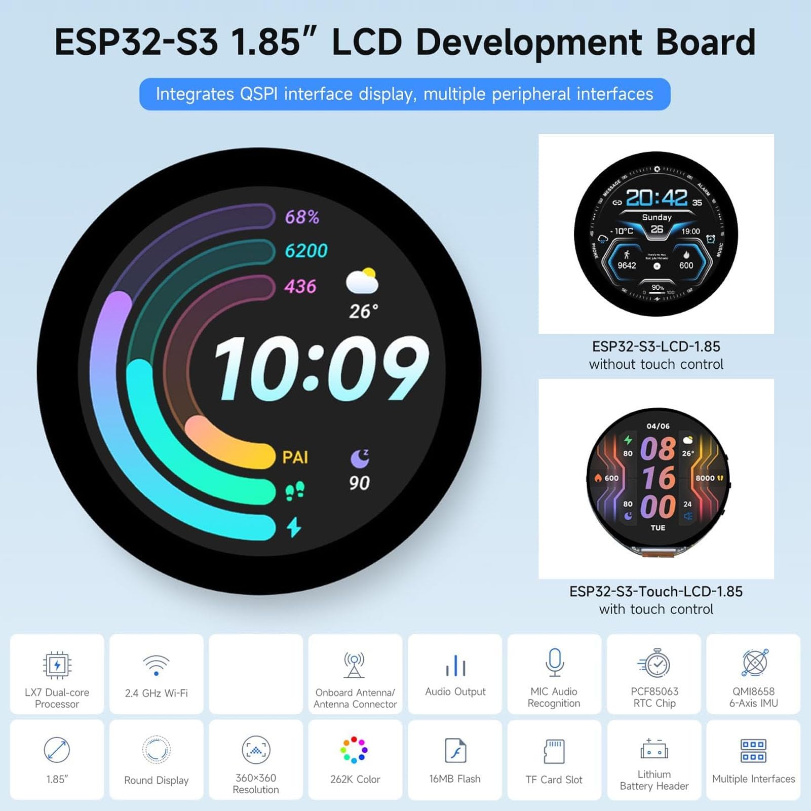 KIMISS Scheda di Sviluppo Display Rotondo Interfaccia Touch Capacitiva di