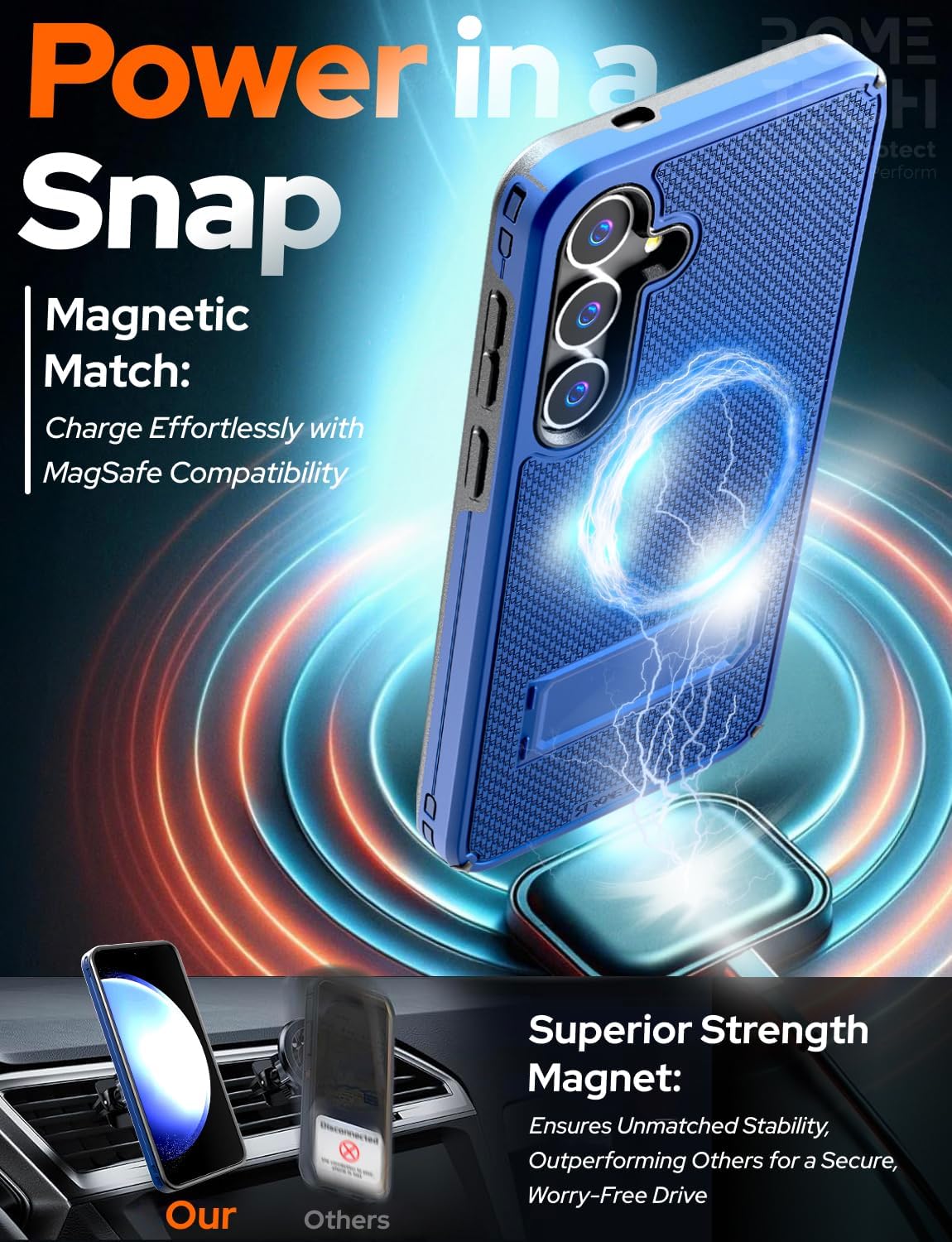 Designed for Samsung Galaxy S24 Case with Belt Clip Holster - Compatible with MagSafe Magnetic Heavy Duty Phone Cover with Kickstand - Navy Blue