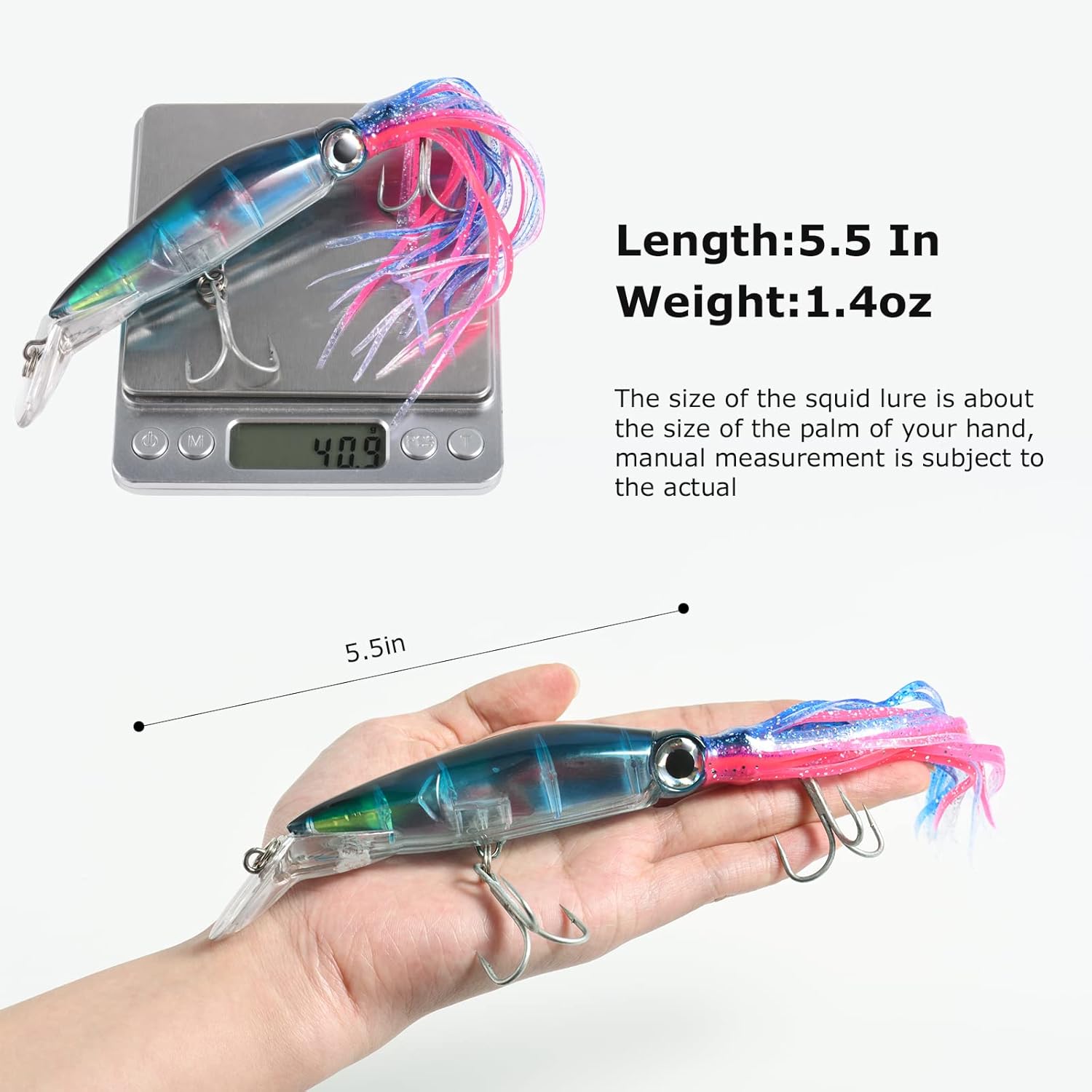 Goture 2pcs Fishing Squid Lures Soft Luminous Octopus Trolling Saltwater Bait with Hook Octopus Jig
