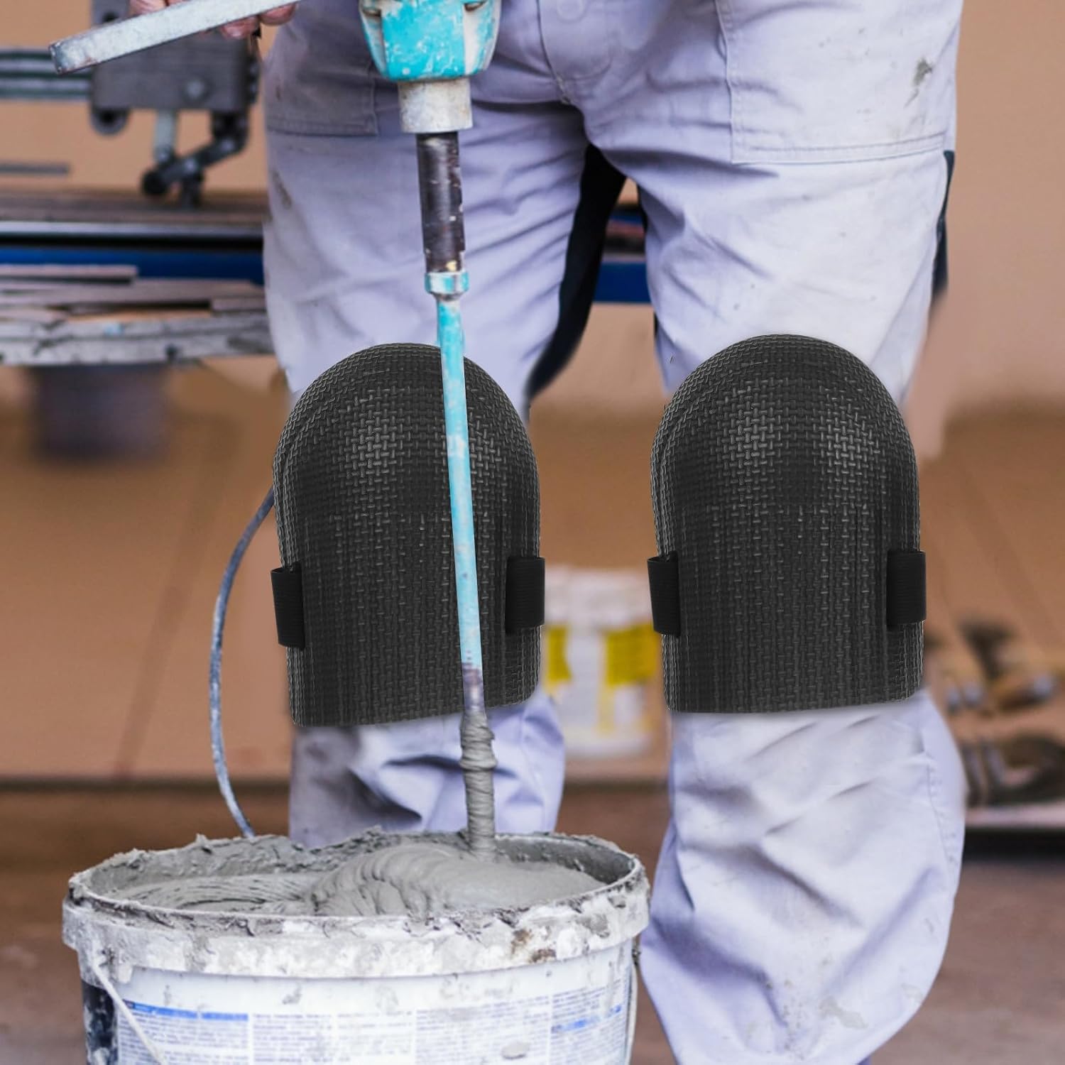 Kneepads Construction Pads with Protective Cushion, Black Knee Guards for Flooring and Tiling Work, 2-pair Set for Men’s Kneeling Safety