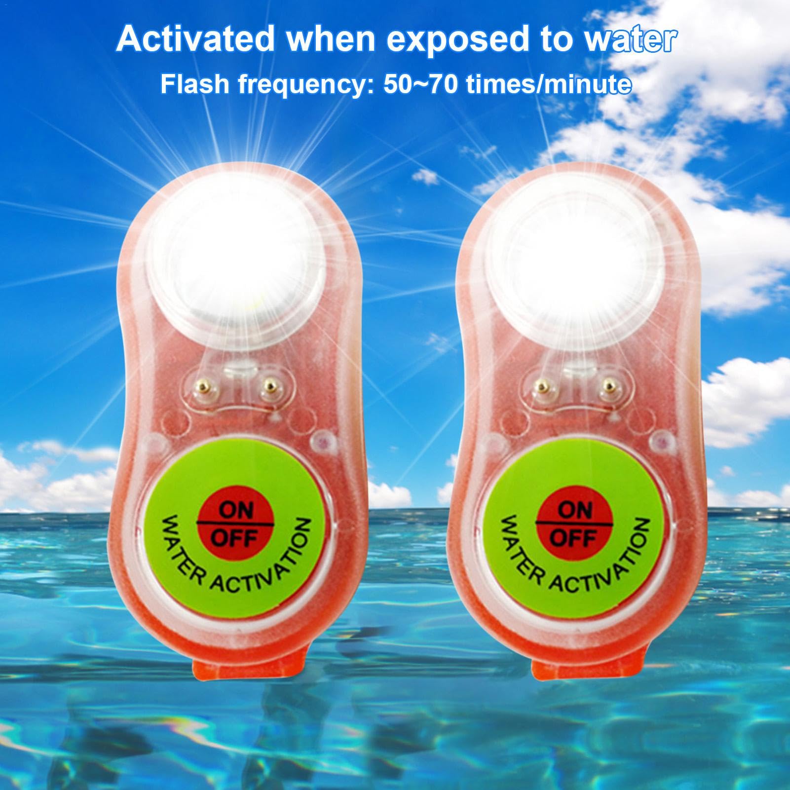 Marine Stroboskoplicht – 2 Stück LED-Rettungslicht, schwimmendes Wasserlicht mit Stroboskop-LED, automatisches Ortungslicht, wasseraktiviertes LED-Licht, Rettungslicht